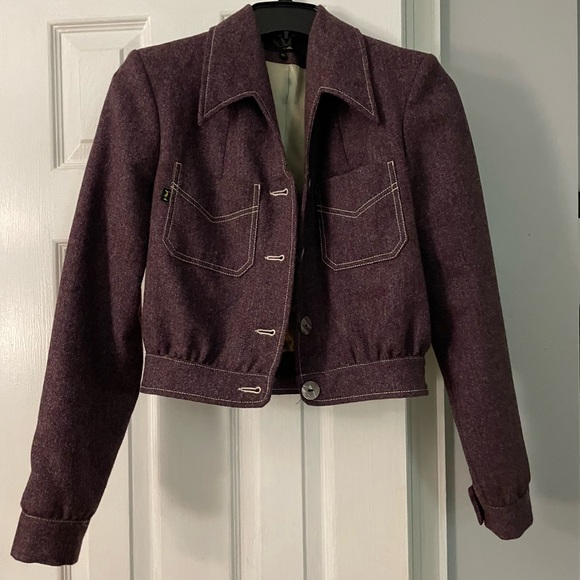 1940s house of foxy herringbone purple jacket s/m - Picture 4 of 6